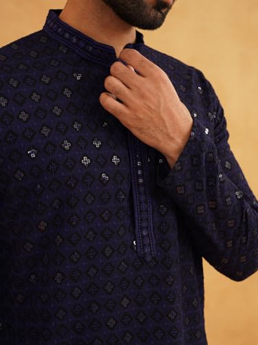 Image of SOJANYA Men's Coffee Brown Cotton Blend Kurta with Intricate Embroidery & Subtle Sequin Work