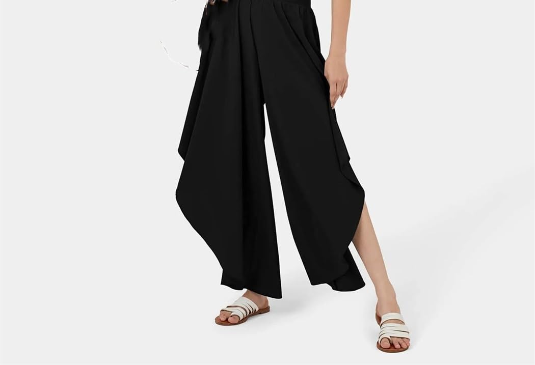 Pantalones Palazzo para mujer, con dobladillo irregular, cintura alta, cortos, ligeros, elásticos, pantalones de playa