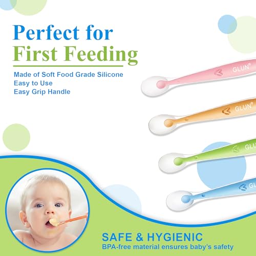 Image of GLUN Baby Feeding Spoons Pack of 4, BPA Free, Feeding for Baby, Toddlers, & Children, Silicone Spoon