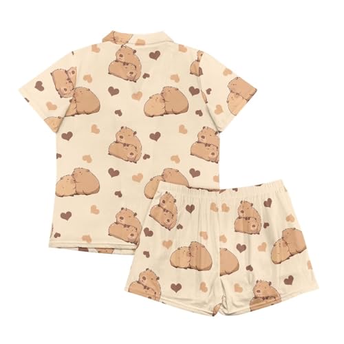 Image of Women's Short Sleeve Sleepwear Pajamas Nightwear with Pockets | skin-friendly breathable material resists pilling fading and deformation after repeated washing