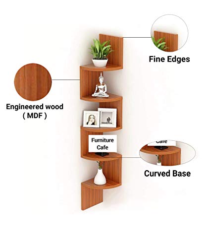 Furniture Cafe Wooden Wall Shelves Corner Hanging Shelf for Living Room Stylish Zig Zag Home Decor Floating Display Rack Storage Organizer Unique Design with Teak Natural Finish 5 Tiers (Set of 2) (Image - 5)