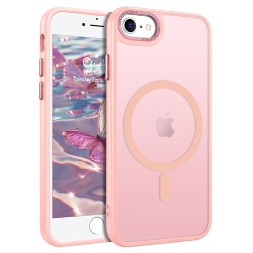BENTOBEN Funda Magnética para iPhone 8,iPhone 7 Funda,iPhone SE Funda [Compatible con Magsafe] Carga Inalámbrica Carcasa Translúcido Mate Protección Militar Anti-Arañazos Anti-Golpes-Rosa