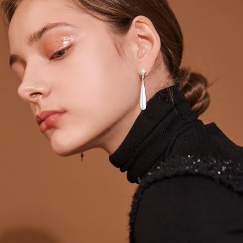 Teardrop Pearl Earrings Vintage Elegant Pearl Drop Earrings Waterdrop Long Dangle Earrings Hypoallergenic Gold Plated Pierced Stud Earrings Bridal Jewelry for Women4