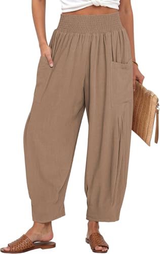 Image of TARSE Women's Linen Wide Leg Pants Baggy High Waist Palazzo Pants