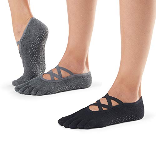 toesox Grip Pilates Barre Yoga Socks – Non-Slip Elle Full Toe 2 Pack