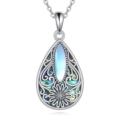 ONEFINITY Filigree Moonstone Necklace 925 Sterling Silver Bohemian Irish Celtic Necklace Abalone Shell Filigree Jewelry Gifts For Women