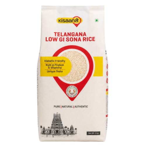 Image of KisaanSay Sugar Control Rice- Telangana Sona Rice (5 KG) | Lab Tested Low Glycemic| Diabetes-Friendly | Unpolished | High in Fiber & Nutrients | Traditionally Milled | Lightweight & Non-Sticky | supports healthy weight & blood sugar