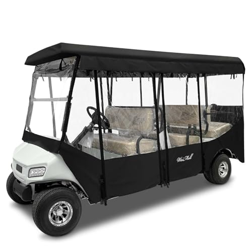 WEIMELL Golf Cart Enclosure Black Fit for Club Car Villager 6 Passenger Driving Rain Cover 4-Sided Clear Window Roll-up Zipper Door Waterproof Windproof Covers