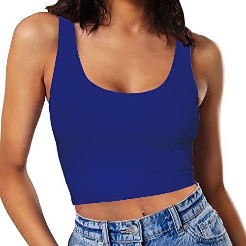 Image of Women's Sexy Sleeveless Crop Tops Double Layer Scoop Neck Cropped Tank Top