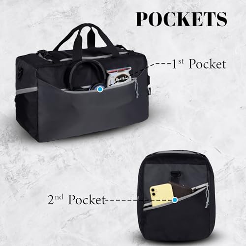 Image of F Gear Marco Gry Black 40L Duffle Bag |Huge Main Compartment|2 Easy Access Pockets|Travel Duffle |Lightweight |Tourist Bag|Foldable & Detachable Shoulder Strap |Water Resistant for Women & Men Adults