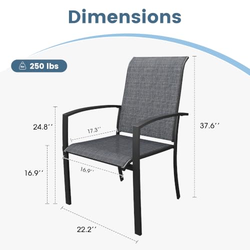 Image of DIFY Patio Chairs Set of 2, Stackable Outdoor Dining Chairs with High Back & Metal Frame, All Weather Breathable Textilene Fabric Outdoor Chairs Set for Backyard Garden Deck, Dark Grey