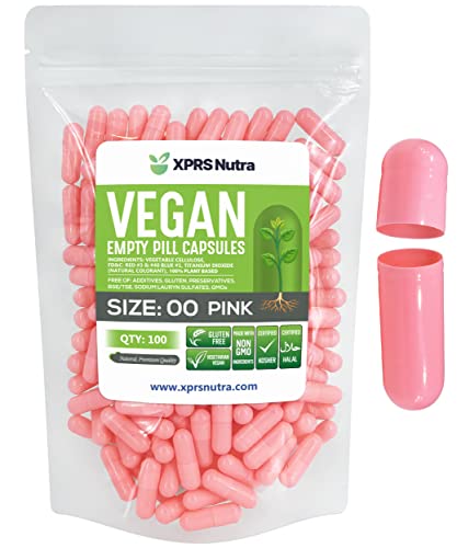 Image of XPRS Nutra Size 00 Empty Capsules - 100 Count Empty Vegan Capsules - Vegetarian Empty Pills - DIY Vegetable Capsule Filling- Veggie Pill Caps (Pink)
