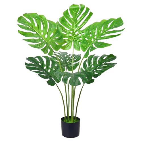 HAIHONG 35Inch Artificial Tree, Fake Monstera Deliciosa Plants with Real Touch Leaves,Faux Tropical Palm Trees for Home Room Decor Indoor Outdoor(1Pack)