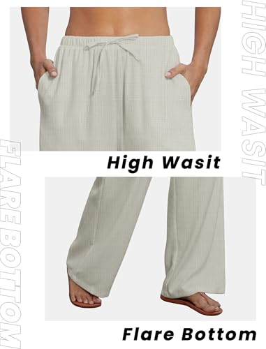 FireSwan Womens Linen Pants Summer Wide Leg Palazzo Pants with Pockets High Waisted Flowy Beach Trousers3