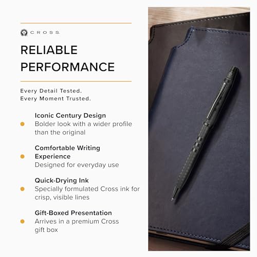 Image of Cross Century II Midnight Black with Polished Midnight Black PVD Appointments Refillable Ballpoint Pen - Medium Point, Black Ink, Presented in a Luxury Gift Box