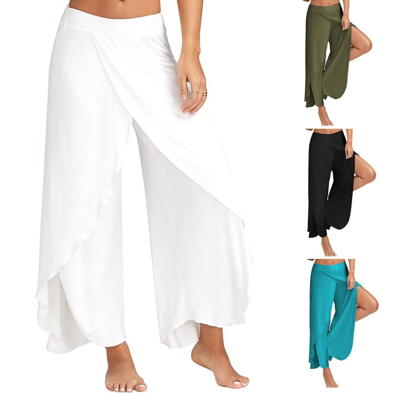 Pantalones de baile para mujer, de gasa, sueltos, para bailar, de pierna ancha, leotardo latino, yoga, práctica, cintura alta, pantalones largos suaves para el hogar