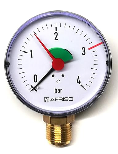 Rohrfeder-Manometer für Heizung/Sanitär - Radial, Afriso, Ø80mm, DN15 (1/2), 3bar Markierung