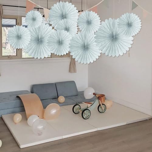 Image of 20 Pcs Gary Hanging Paper Fan, Hanging Honeycomb Round Paper Fans for Weddings, Birthdays, Christmas, Baby Showers, Classroom, Events Ceiling Party Supplies Decorations