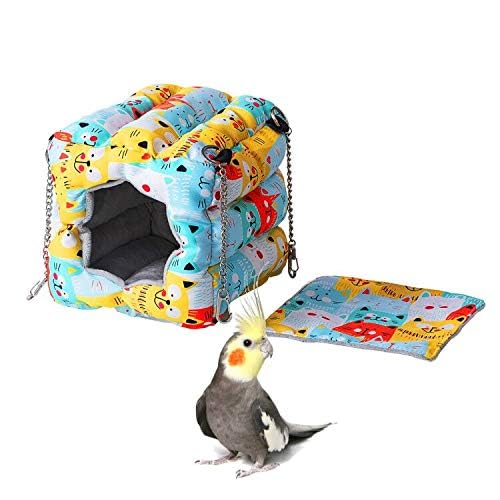 Image of Warm Bird Nest Snuggle Tent,Parrot Wintor Habitat Cave Bed for Small Medium Animal Budgies Parakeet Cockatiels Lovebird Guinea Pig Hamster Squirrel Hedgehog Chinchilla (Colorful Cat, 6.7x6.7x6.7)