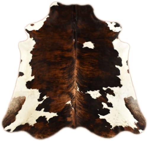Kuhfelle Online & Nomad Echtes Kuhfell Teppich Rinderfell Natur Braun Weiß Premium Qualität Weich Geruchsarm & Einzigartig ca. 220 x 190 cm Dekofell für Wohnzimmer