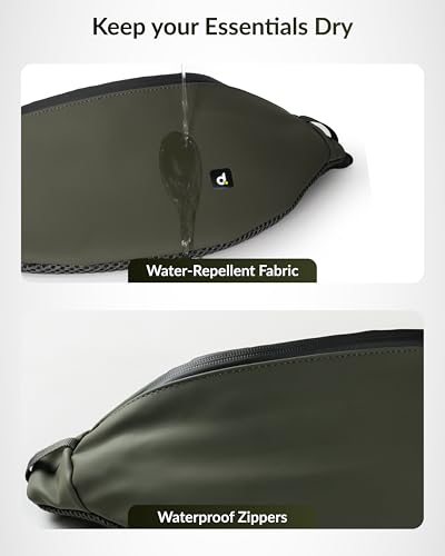 Image of Destinio Waist Bag for Man Woman - Anti Theft, Waterproof Zippers and Back Pocket - Large Travel Waist Pouch, Fanny Pack, Belt & Hip Bag for Hiking, Passport, Gym (Olive Green)