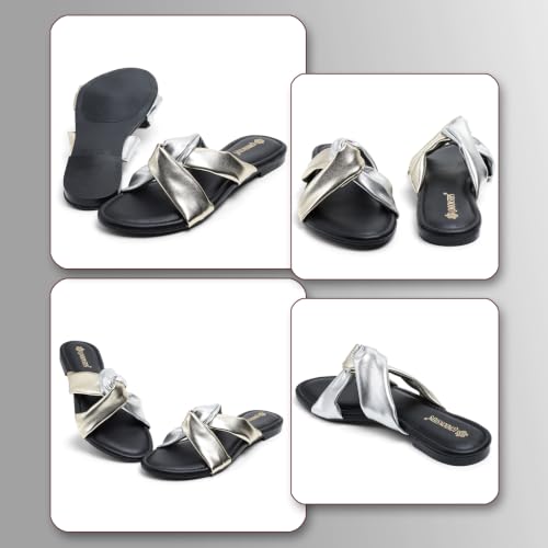 Image of Women's Cross Strap Slide Sandals | Soft Cushioned Flat Slip-On Slippers | Lightweight Anti-Skid Casual Comfort Sandals for Everyday Wear