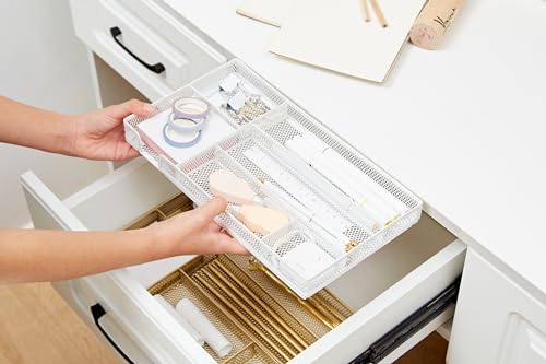 Annova Desk Drawer Organizer Tray for Office Organization - Metal Mesh - Storage Tray with Dividers for Pens, Desktop Accessories, Bathroom, Kitchen, Makeup and Office Supplies (Small, White) by Annova - Image 6