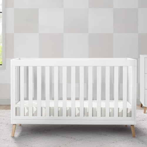 Image of Delta Children Essex 4-in-1 Baby Crib & Mattress, Bianca White /Natural