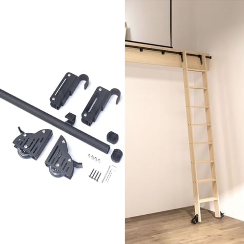 Retractable Hook Rolling Ladder Hardware Kit + Floor Roller with Brake, 3.3-26.2ft Mobile Track for Indoor/Library/Loft Use (No Ladder, Size: 6.6ft)