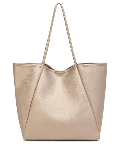 Image of Dreubea Large Leather Tote Bag for Women - Big Work Bag, Spacious Minimalist Handbag, Tote Handbag for Office