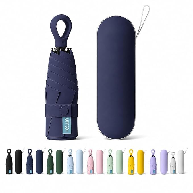 Image of Umbrella for Rain and Sun Protection UPF50+ Mini Capsule Foldable Umbrella for Women Men | 5-Fold Compact Travel Umbrella | Windproof UV Protection | Ring Buckle Anti-Loss