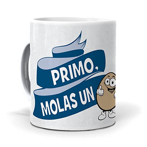 Caneca para o melhor primo | Primo Molas Un Huevo | Ideia de presente original | Canecas com frases divertidas e originais | Canecas para pequeno-almoço e café | Ideias de presentes de aniversário |