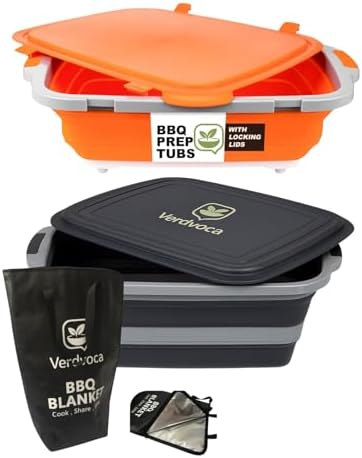 2Pcs 16L Collapsible BBQ Prep Tub & 21 Inch Pro Tyvek Black BBQ Blanket