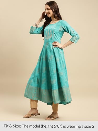 Image of rangita Women Rayon Regular Fit Embroidered Calf Length Anarkali Kurti | Kurta