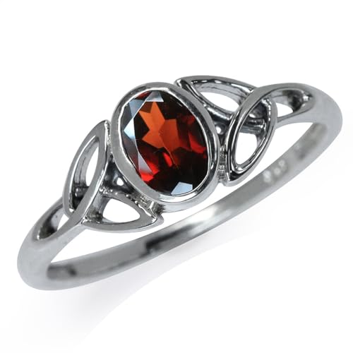 Silvershake Natural Garnet White Gold Plated 925 Sterling Silver Triquetra Celtic Knot Ring Size 6.5