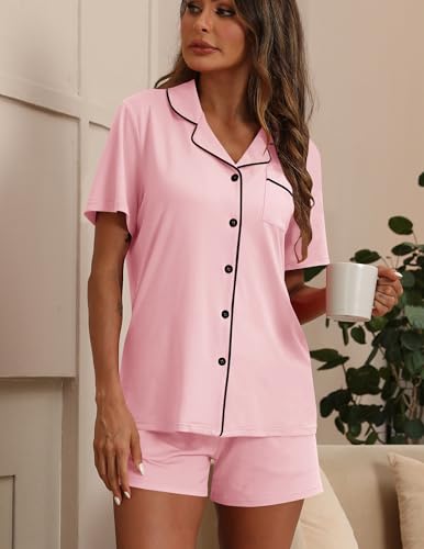 Image of ZMJ Pajamas for Women Set 2 Piece Pj Short Sets Bride Sleepwear Button Up