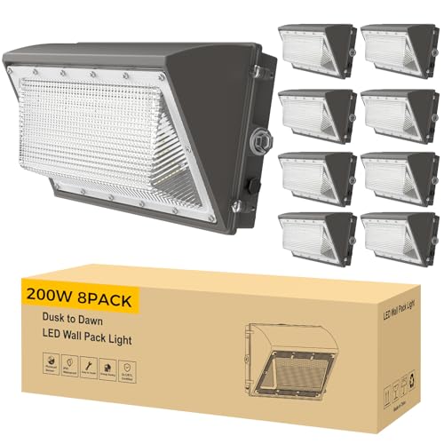 AIKVSXER 8 Pack 200W LED Wall Pack Light with Dusk to Dawn Photocell 32 000LM 6000K Wall Pack LED Exterior Light IP65 Outside Lighting [Eqv. 1000W HPS/HID] for Parking Lot Yard AC120-277V