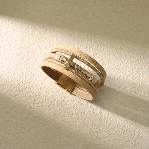 VIBILIA Boho Leather Wrap Bracelets for Women Men Multi-Layer Bracelets with Strong Clasp Western Jewelry3