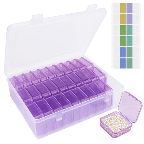 Image of Cosics Bead Storage Containers, Plastic Bead Organizer Case with 30 Small Storage Case for Small Projects, Jewelry Kit, DIY Craft Supply, Stickers, False Nails, Hardware, Seeds, Purple