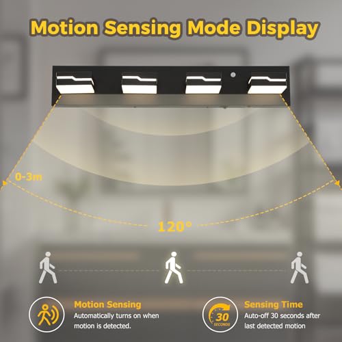 Image of 4-Light LED Bathroom Vanity Light, 25.5-Inch Matte Black | Vanity Light Fixture with Wireless Motion Sensor, 3CCT Dimmable Lighting Over Mirror, Adjustable Acrylic Heads