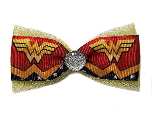 EmilyRose Couture Mini Ribbon Hair Bows with Rhinestones (Small Headband (Newborn to 3 months), Wonderwoman Emblem)2