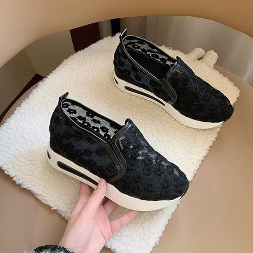 Embroidery Floral Mesh Sneakers for Women 2025, Womens Platform Wedge Sneakers,Breathable Lace Mesh Sneakers,Chunky Hidden High Heels Slip On Shoes with Arch Support Walking Low Top Loafers2
