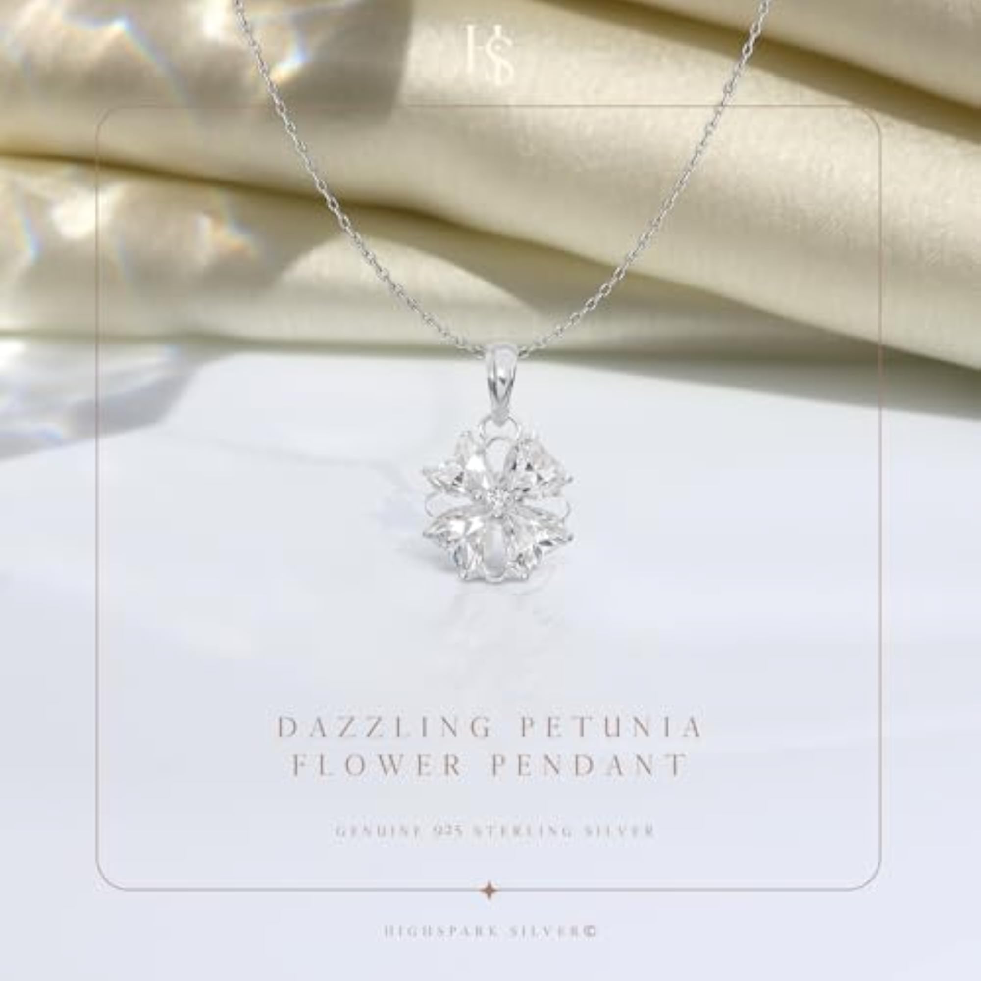 925 Silver Dazzling Petunia Solitaire Pendant & Chain