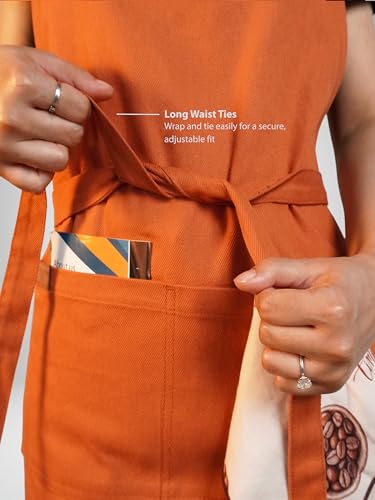 Image of Kitchen Apron - 100% Cotton, Adjustable Neck strap, Large Pocket - Unisex Apron for Men & Women - Cooking, Baking, BBQ, Gardening - Solid Colours, Striped and Checkered Patterns