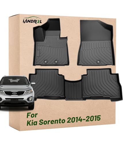 Landrol Car Floor Mats Replacement for Kia Sorento 2014-2015 Protection Liners Custom Fit Waterproof Durable Odorless Carpet All Weather Interior Accessories, Black