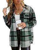 Blansdi Womens Flannel Shacket Plaid Button Down Long Sleeve Shirts Jacket Coats Fall Outfits Fashion Clothes 2025 Green