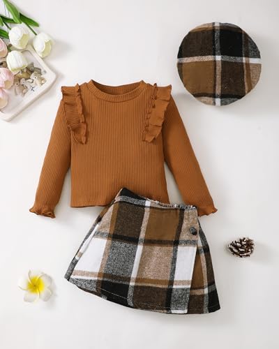 Image of Toddler Girl Clothes Outfit Shirt Top Plaid Mini Skirt Outfits Set Little Girl Dresses Kids Clothes for Girls 18M-8T