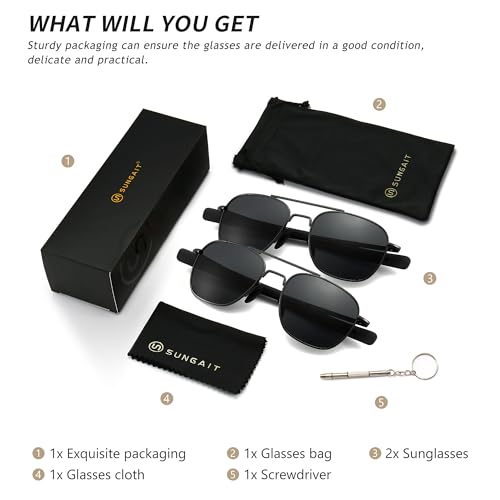 Image of SUNGAIT Men's Military Style Polarized Pilot Aviator Sunglasses - Bayonet Temples