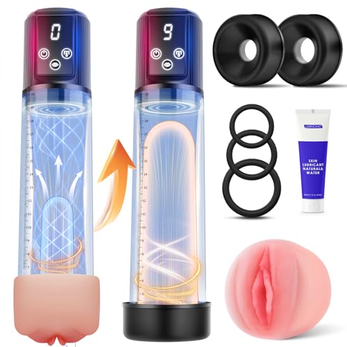 Tagnaff Penispumpe Vakuumpumpe für den Mann Penisvergrößerung, 9 Saugstufen & 9 Trainingsmodi Elektrische Penis Pumpe, Sex Spielzeug für die Männer Masturbator Penies Pump Verlängerung, 7-Stück-Set