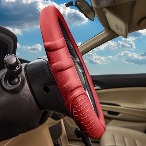 Image of FH Group Universal Fit Silicone with Grip and Pattern Massaging Grip Steering Wheel Cover fits most Cars, SUVs, Trucks, and Vans Burgundy